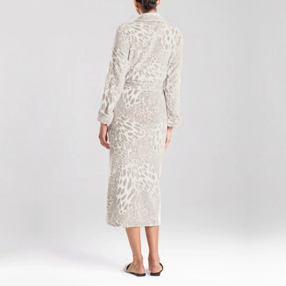 NEW NATORI Women Plush Velour Mixed Jungle Cat Prints Long Sleeve Midi Robe - Picture 3 of 4